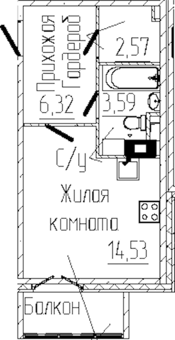 Квартира студия 27.94 м², 3/6 эт., ЖК «SERTOLOVO PARK»